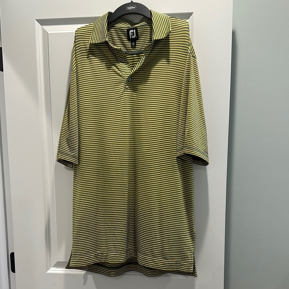 FootJoy Yellow and Gray Striped Polo Shirt for Golf